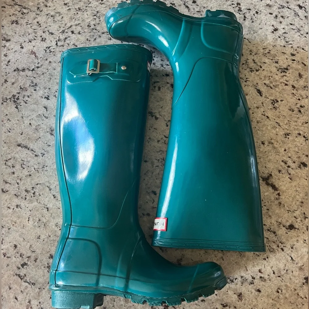 Hunter Original Tall Gloss Laguna Green Rain Boots - Picture 4 of 13